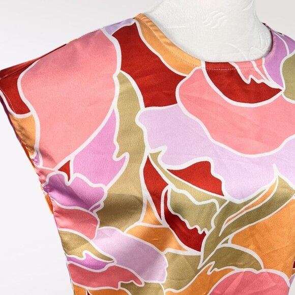 NWT Halogen Abstract Floral Print Cap Sleeve Blouse Pink Orange Lightweight XS - Picture 8 of 11